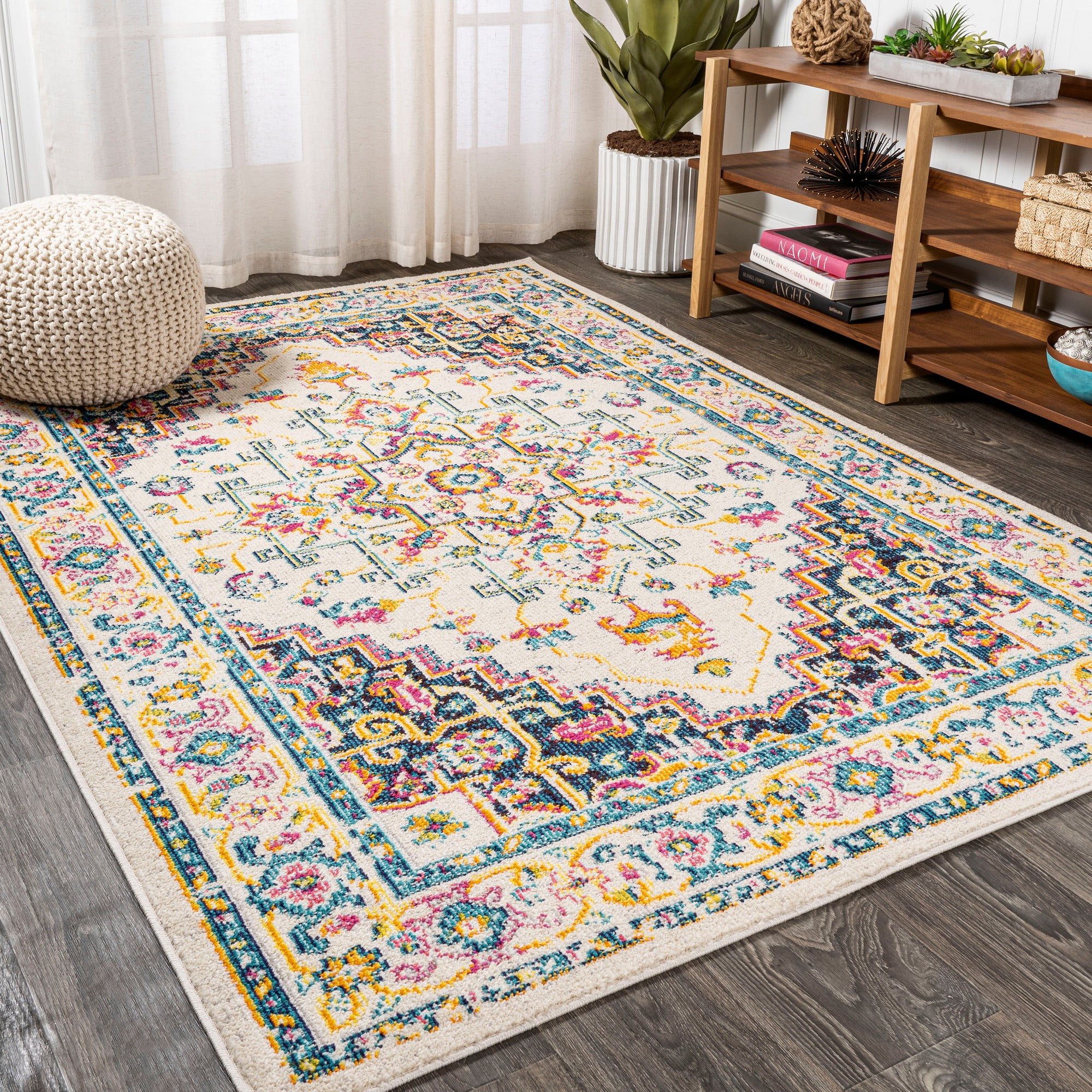 Ivory and Beige Reversible Medallion Synthetic Area Rug