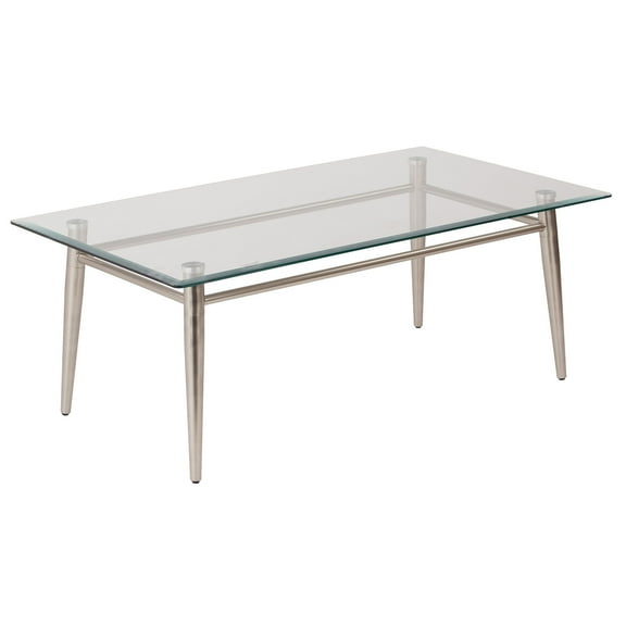 Brooklyn Glass Top Coffee Glass Table in Brushed Nickel Finish