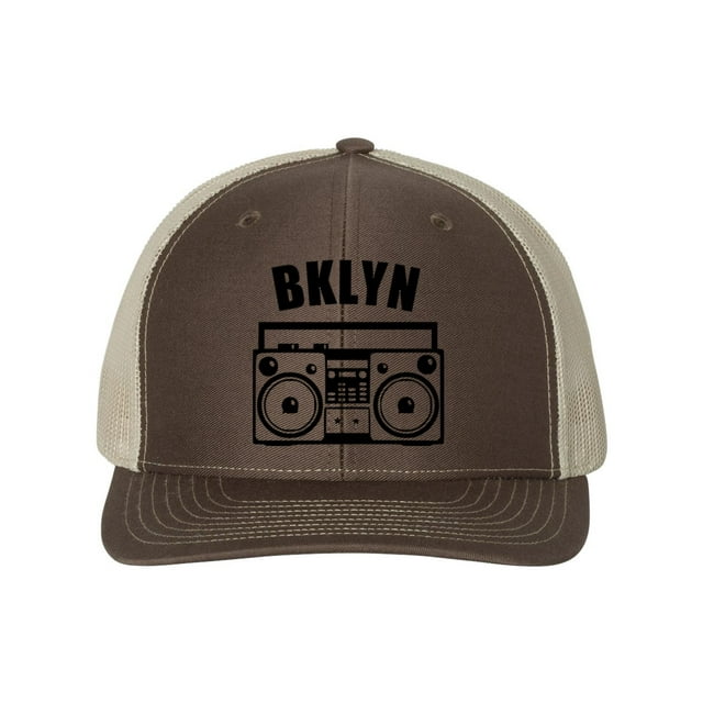 Brooklyn Hat, BKLYN, Boombox Hat, Retro Hat, Trucker Hat, Brooklyn Snapback, New York Hat, Adjustable Cap, Bklyn Hat, 90's Hat, Black Text, Brown/Khaki