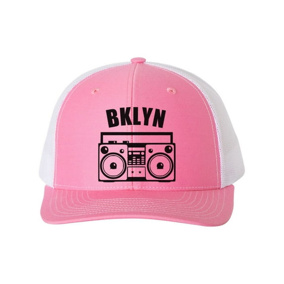 Brooklyn Hat, BKLYN, Boombox Hat, Retro Hat, Trucker Hat, Brooklyn Snapback, New York Hat, Adjustable Cap, Bklyn Hat, 90's Hat, Black Text, Hot Pink/White
