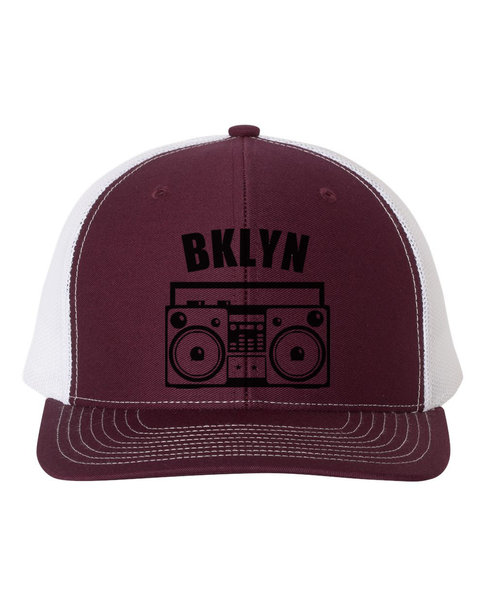 Brooklyn Hat, BKLYN, Boombox Hat, Retro Hat, Trucker Hat, Brooklyn Snapback, New York Hat, Adjustable Cap, Bklyn Hat, 90's Hat, Black Text, Maroon/White - image 1 of 1