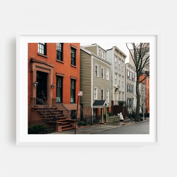 Brooklyn Heights Residential 04 - Brooklyn New York Photography Architecture Cityscape Street Photography Vintage White Framed Wall Art Print 5 x 7 inches