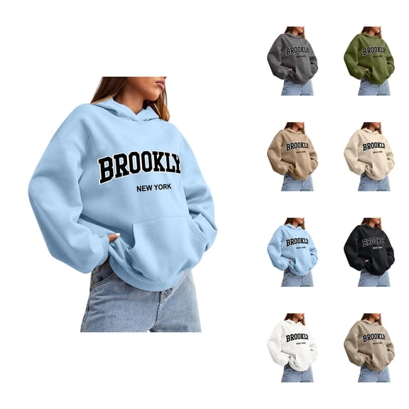 Brooklyn Hoodies for Women 2025 Fall Winter Long Sleeve Drop Shoulder Hooded Sweatshirt with Pockets Pullover Tops