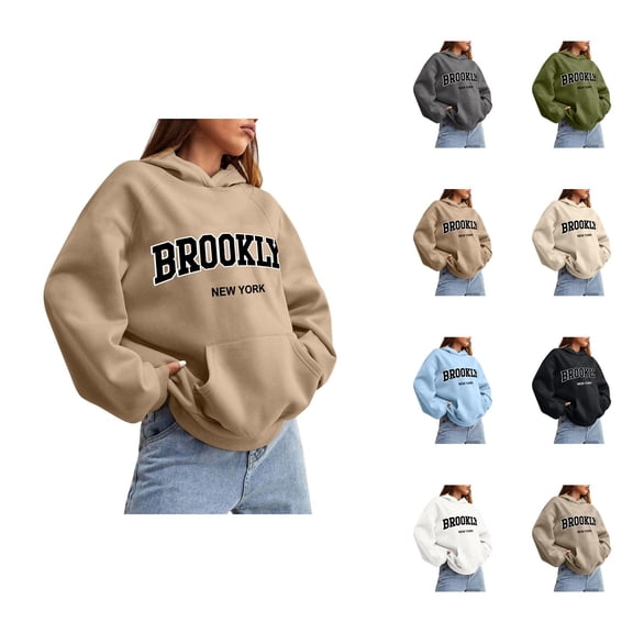 Brooklyn Hoodies for Women 2025 Fall Winter Long Sleeve Drop Shoulder Hooded Sweatshirt with Pockets Pullover Tops