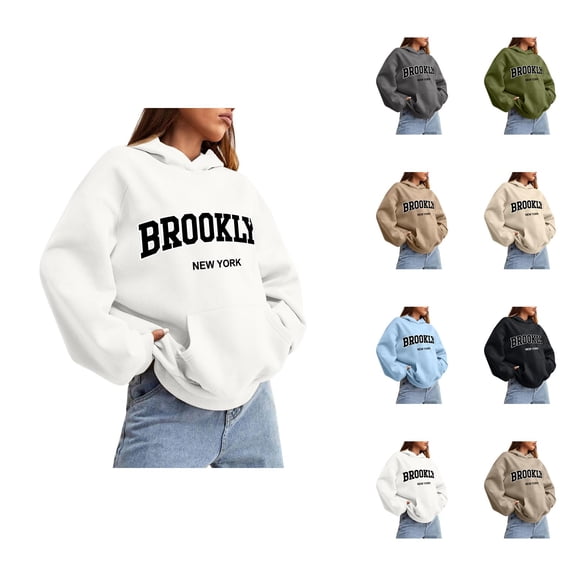 Brooklyn Hoodies for Women 2025 Fall Winter Long Sleeve Drop Shoulder Hooded Sweatshirt with Pockets Pullover Tops