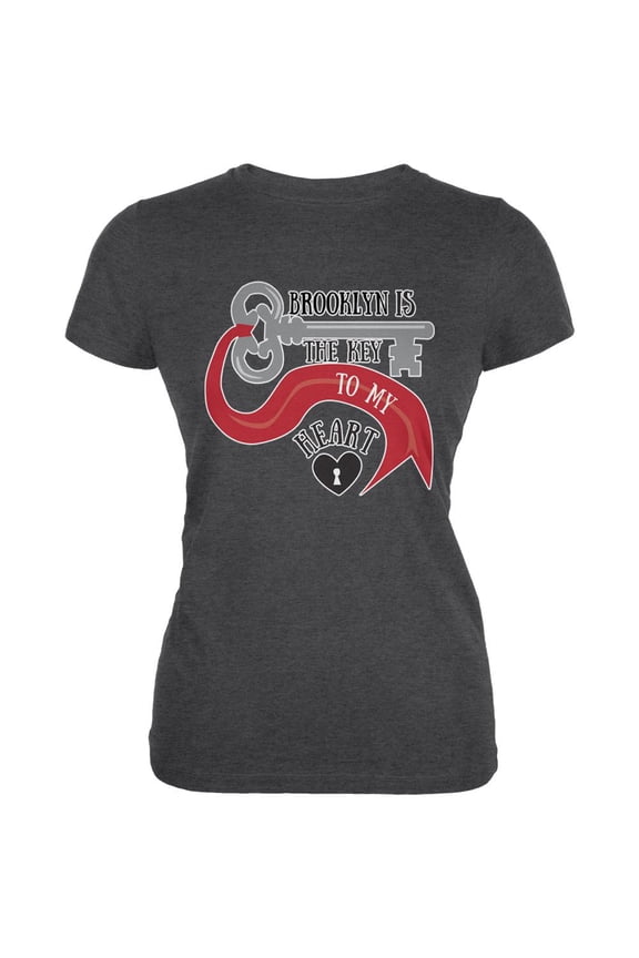 Brooklyn Is The Key To My Heart Dark Heather Juniors Soft T-Shirt - Small