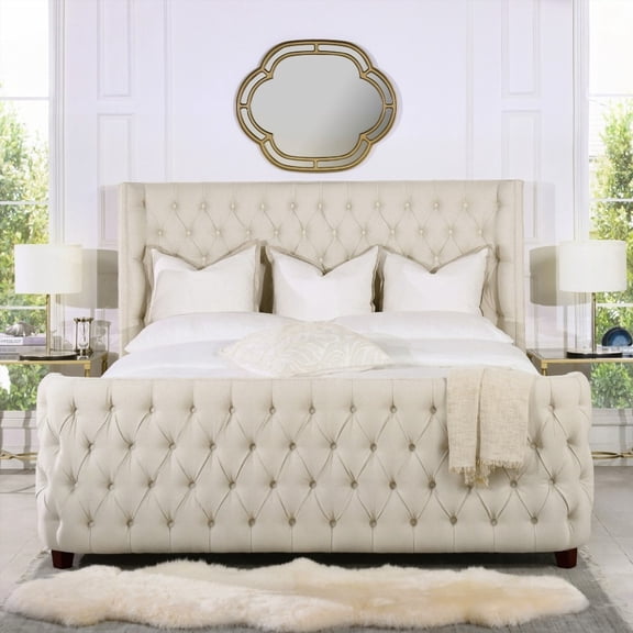 Brooklyn King Bed Set - Tall Headboard, Wingback, Diamond Tufting