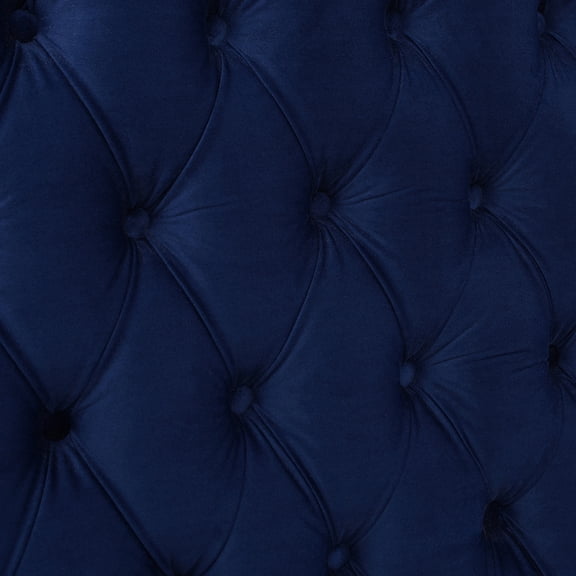 Brooklyn King Tufted Panel Bed Headboard and Footboard Set, Navy Blue Velvet