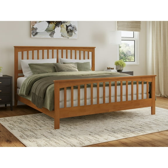 Brooklyn King Wood Foundation Bed with Matching Footboard in Light Toffee