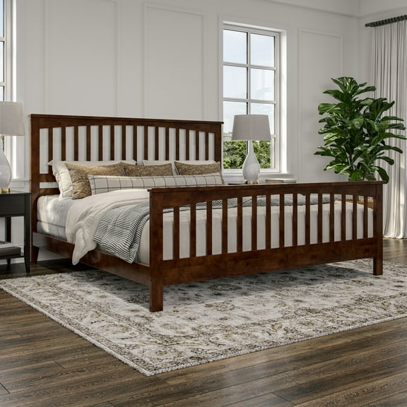 Brooklyn King Wood Foundation Bed with Matching Footboard in Walnut