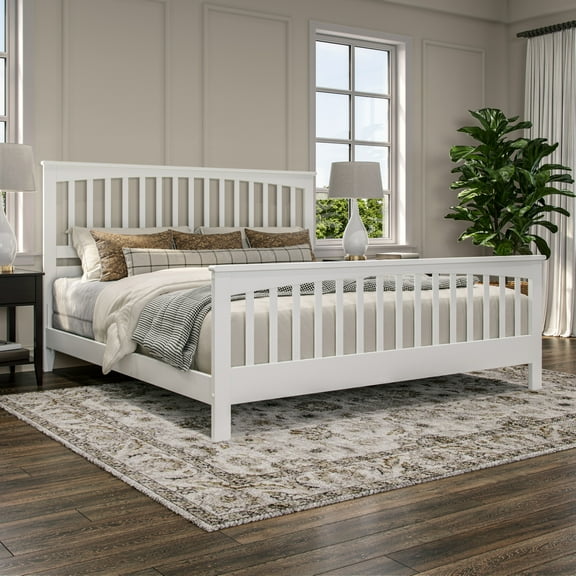 Brooklyn King Wood Foundation Bed with Matching Footboard in White