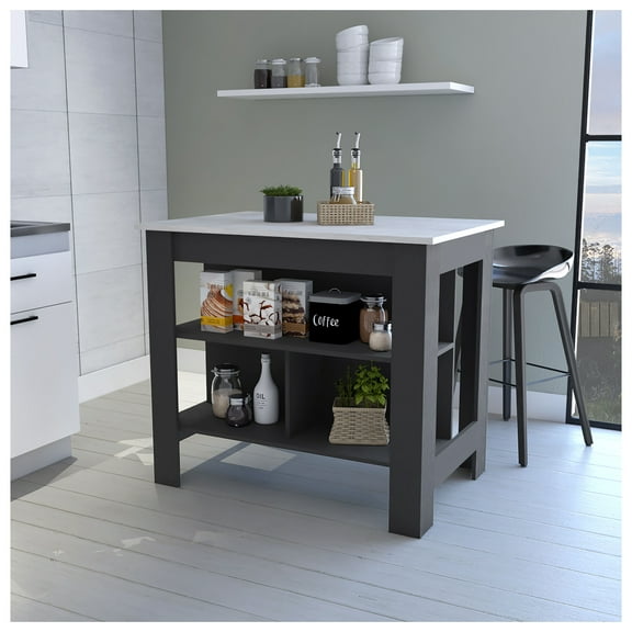 Brooklyn Kitchen Island, Three Concealed Shelves Multicolor + Kitchen + Contemporary,Modern + Rectangular + Stationary Kitchen Islands + Melamine + Particle Board + Medium (40-55in)