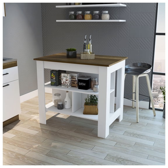 Brooklyn Kitchen Island, Three Concealed Shelves Multicolor + Kitchen + Modern + Rectangular + Kitchen Island Sets + Melamine + Particle Board + Medium (40-55in)