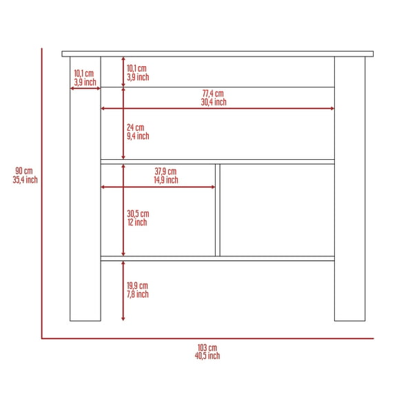 Brooklyn Kitchen Island, Three Concealed Shelves