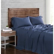 Brooklyn Loom Flax Linen 100% Linen Deep Pocket Navy 4-Piece Queen, All Season, Adult Size, OEKO-TEX Certified