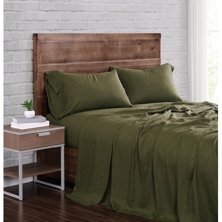 Brooklyn Loom Flax Linen 100% Linen Deep Pocket Olive Green 4-Piece California King, All Season, Adult Size, OEKO-TEX Certified