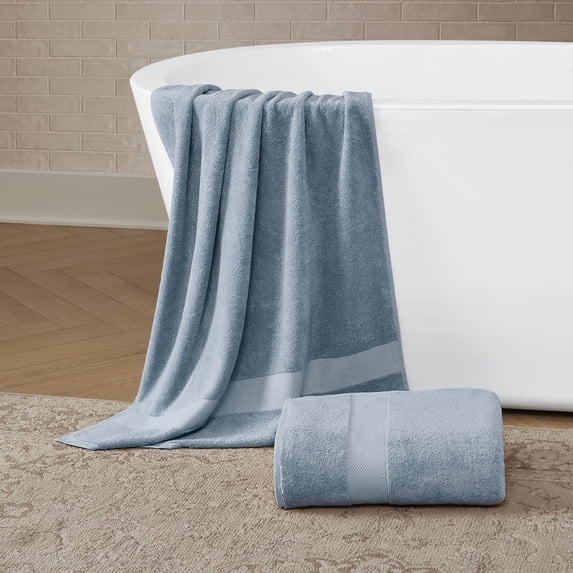 Brooklyn Loom Turkish Cotton 2-Piece 2 Pack Bath Sheet in Blue, Cotton , Adult, All Season, OEKO-TEX Certified