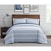Brooklyn Loom Niari Yarn Dye Stripe 3-Piece King Duvet Set in Blue, Cotton , Adult, All Season, OEKO-TEX Certified