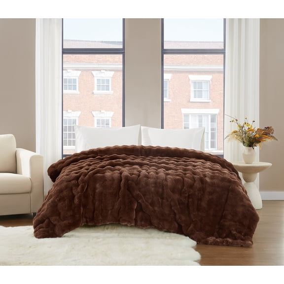 Brooklyn Loom Bubble Faux Fur 100% Microfiber Polyester  Twin XL Blanket in Brown, All Season, Adult Size, OEKO-TEX Certified