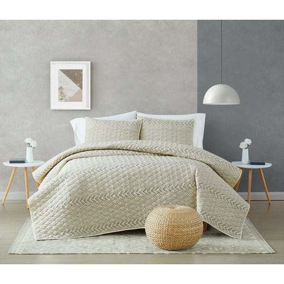 Brooklyn Loom Chase Cream and Black Cotton 3-Piece King Quilt Set, geometric themed, for Men and Women, OEKO-TEX Certified Confidence