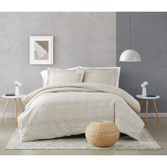 Brooklyn Loom Chase Cream and Black Cotton 2-Piece Twin Comforter Set, geometric themed, for Men and Women, OEKO-TEX Certified Confidence