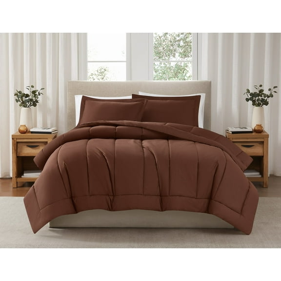 Brooklyn Loom Solid 100% Cotton Percale Brown 2-Piece Twin Comforter Set, Solid Casual themed, Adult Bedding, OEKO-TEX Certified