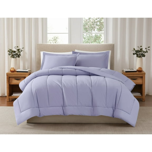 Brooklyn Loom Solid 100% Cotton Percale Lavender 2-Piece Twin Comforter Set, Solid Casual themed, Adult Bedding, OEKO-TEX Certified