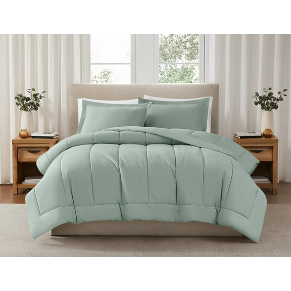 Brooklyn Loom Solid 100% Cotton Percale Sage 2-Piece Twin Comforter Set, Solid Casual themed, Adult Bedding, OEKO-TEX Certified