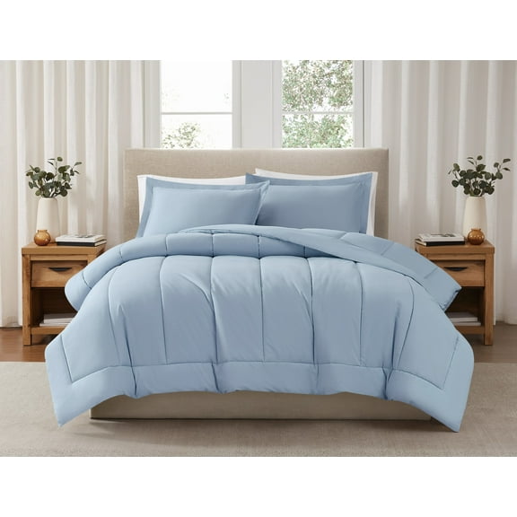 Brooklyn Loom Solid 100% Cotton Percale Sky Blue 2-Piece Twin Comforter Set, Solid Casual themed, Adult Bedding, OEKO-TEX Certified