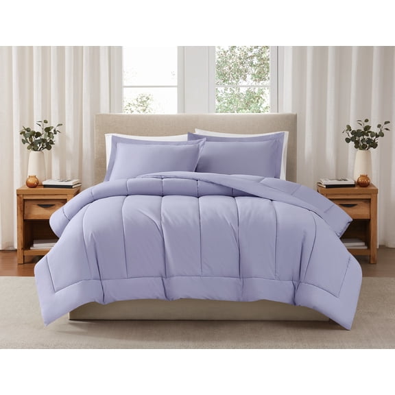 Brooklyn Loom Solid 100% Cotton Percale Lavender 3-Piece King Comforter Set, Solid Casual themed, Adult Bedding, OEKO-TEX Certified