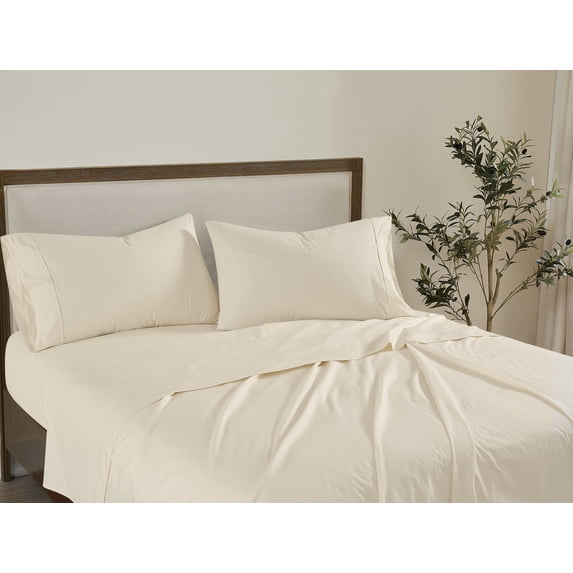 Brooklyn Loom Classic Cotton 200 Thread Count Solid Percale 100% Cotton Deep Pocket Chalk 4-Piece Full, All Season, Adult Size, OEKO-TEX Certified