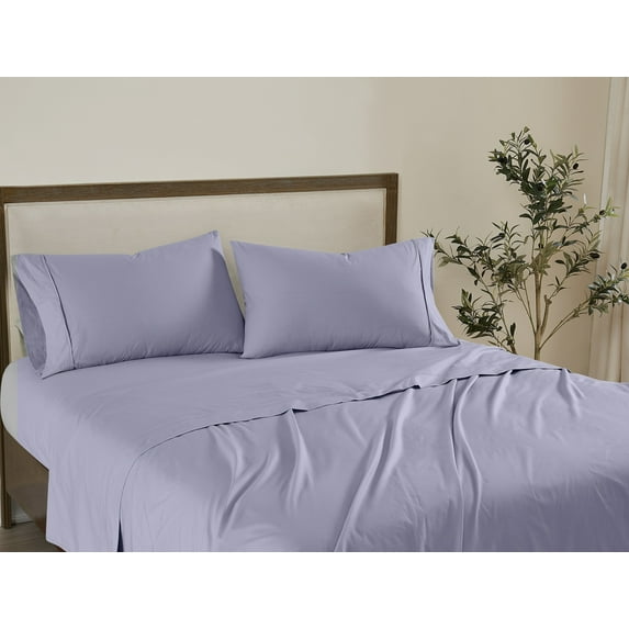 Brooklyn Loom Classic Cotton 200 Thread Count Solid Percale 100% Cotton Deep Pocket Lavender 4-Piece Queen, All Season, Adult Size, OEKO-TEX Certified
