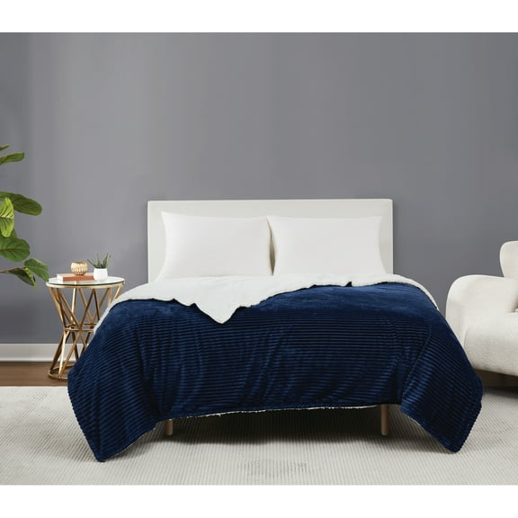Brooklyn Loom Corduroy Blue King 104x90 Blanket, Textured Solid Color, Adult Bedding, Oeko-TEX Certified