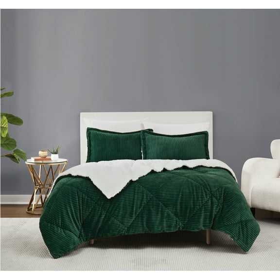Brooklyn Loom Corduroy Green Twin/Twin XL 2 Piece Comforter Set, Textured Solid Color, Adult Bedding, Oeko-TEX Certified