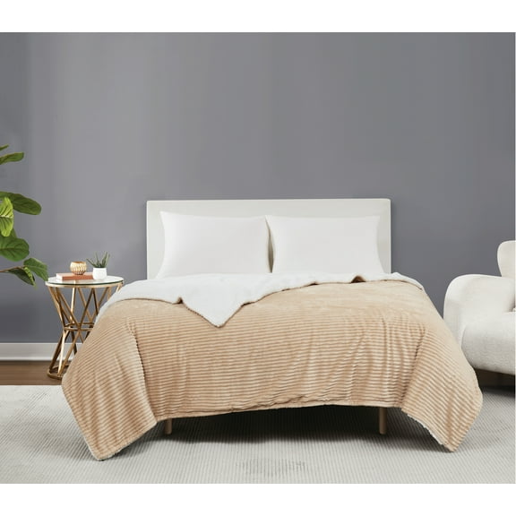 Brooklyn Loom Corduroy Tan 104x90 King Blanket, Textured Solid Color, Adult Bedding, Oeko-TEX Certified