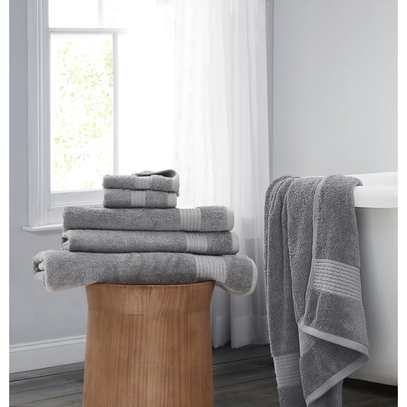 Brooklyn Loom Cotton TENCELâ„¢ Grey Cotton 6-Piece 6 Piece Set Towel, solid themed, for Men and Women, OEKO-TEX Certified Confidence