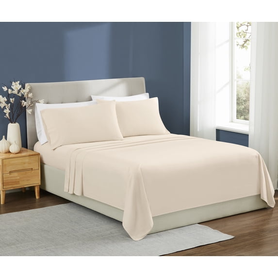 Brooklyn Loom Essential 100% Cotton Washed Softness 4-Piece Full Sheet Set in Natural, Solid Color, OEKO-TEX Certified