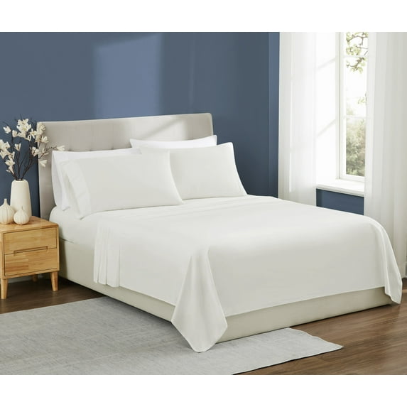 Brooklyn Loom Essential 100% Cotton Washed Softness 4-Piece Full Sheet Set in White, Solid Color, OEKO-TEX Certified