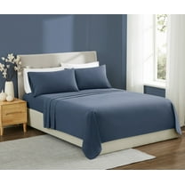 Brooklyn Loom Essential 100% Cotton Washed Softness 4-Piece Queen Sheet Set in Blue, Solid Color, OEKO-TEX Certified
