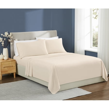 Brooklyn Loom Essential 100% Cotton Washed Softness 4-Piece Queen Sheet Set in Natural, Solid Color, OEKO-TEX Certified