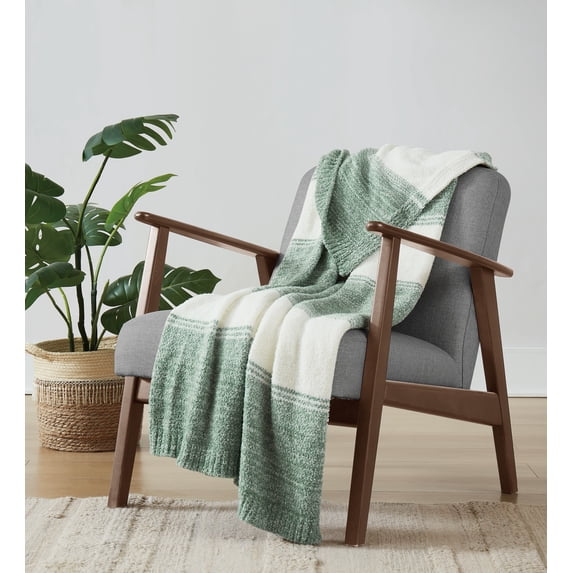 Brooklyn Loom Feathered Ombre 100% Microfiber Polyester 50x70 Throw Blanket in Green, All Season, Adult Size, OEKO-TEX Certified