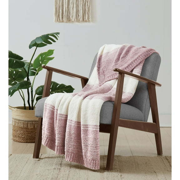Brooklyn Loom Feathered Ombre 100% Microfiber Polyester  50x70 Throw Blanket in Pink, All Season, Adult Size, OEKO-TEX Certified