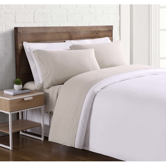 Brooklyn Loom Flax Linen 100% Linen Deep Pocket Natural 4-Piece King, All Season, Adult Size, OEKO-TEX Certified