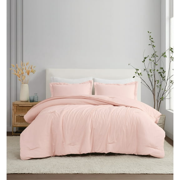 Brooklyn Loom 100% Flax Linen Blush 3-Piece Full/Queen Comforter Set, Solid Casual themed, Adult Bedding, OEKO-TEX Certified