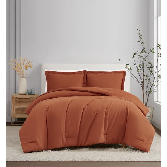 Brooklyn Loom 100% Flax Linen Rust 3-Piece Full/Queen Comforter Set, Solid Casual themed, Adult Bedding, OEKO-TEX Certified