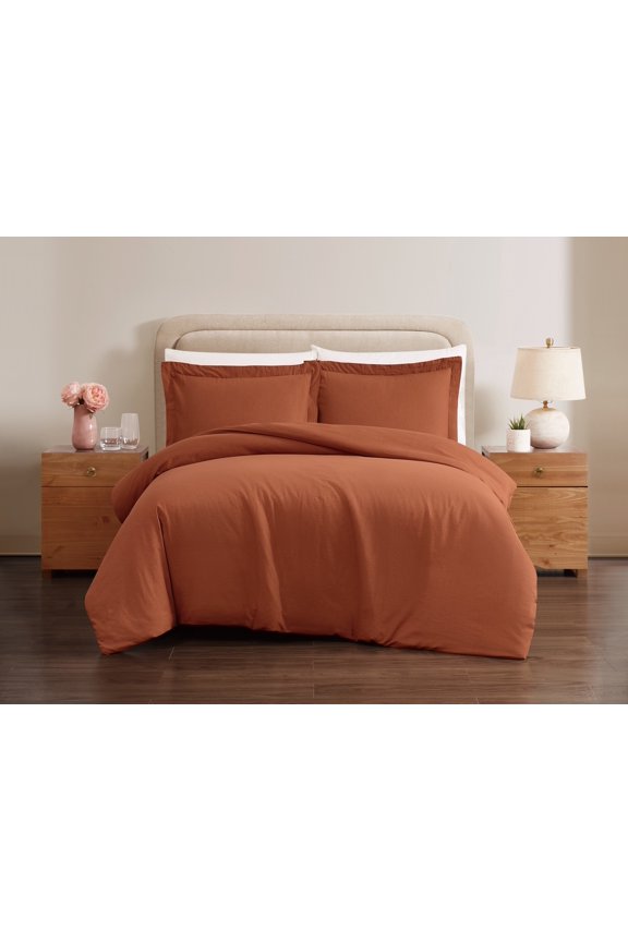 Solid 100% Linen 3-Piece King Duvet Set in Rust, Linen , Adult, All Season, OEKO-TEX Certified