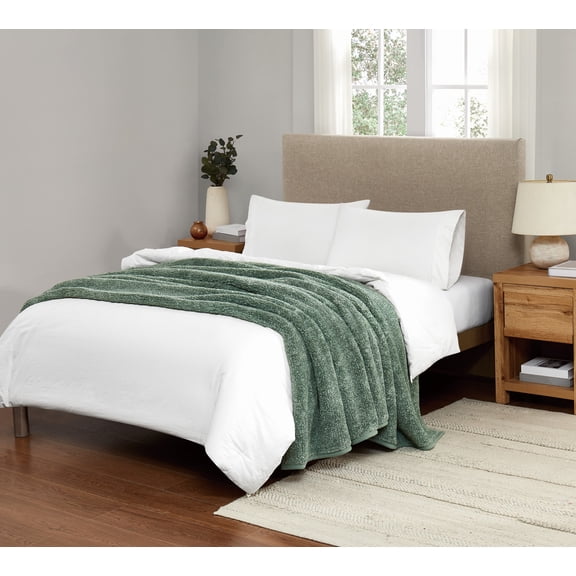 Brooklyn Loom Heathered Sherpa King Blanket in Green, 108 x 90, Polyester , Adult, All Season, OEKO-TEX Certified