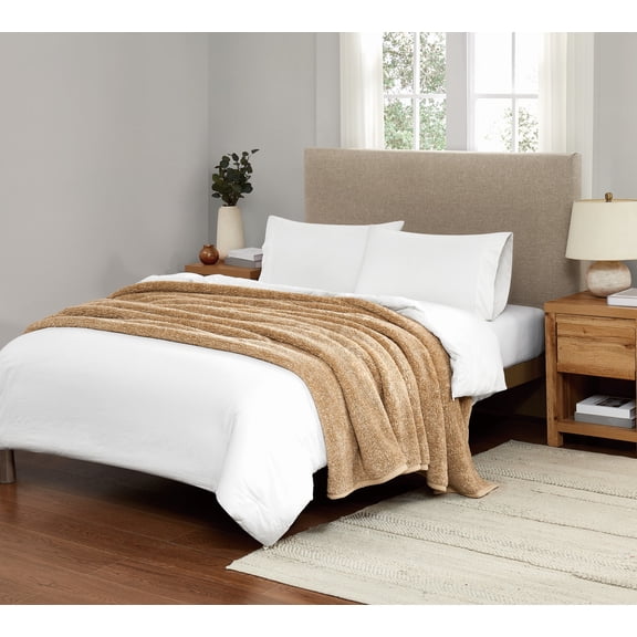Brooklyn Loom Heathered Sherpa King Blanket in Natural, 108 x 90, Polyester , Adult, All Season, OEKO-TEX Certified