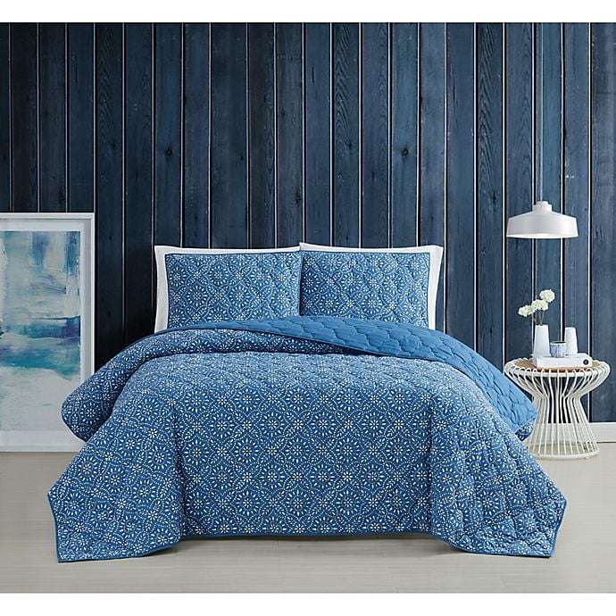 King Blue Organic Cotton Reversible Quilt Set