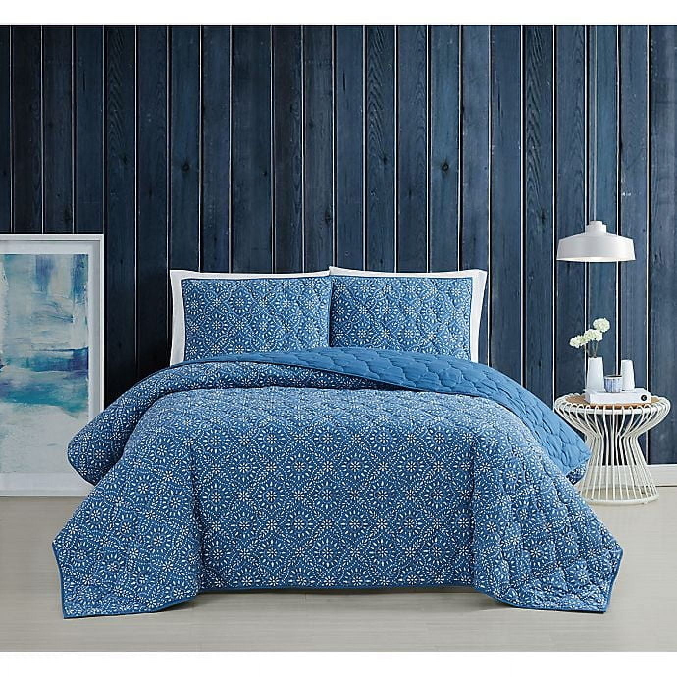 King Blue Organic Cotton Reversible Quilt Set